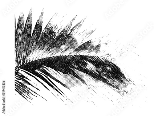 Retro palm leaf vector illustration with stipple effect, grunge punk y2k collage design, vintage halftone brutalist art, banner, poster, abstract botanical, urban aesthetics, eco design.