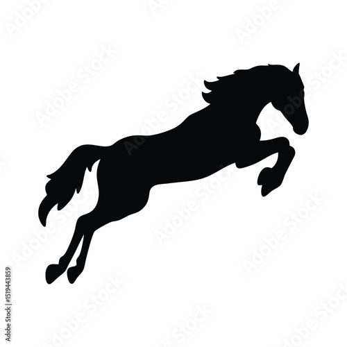 Black horse jumping silhouette isolated on white, perfect for equestrian sport and wild animal art vector icon white background