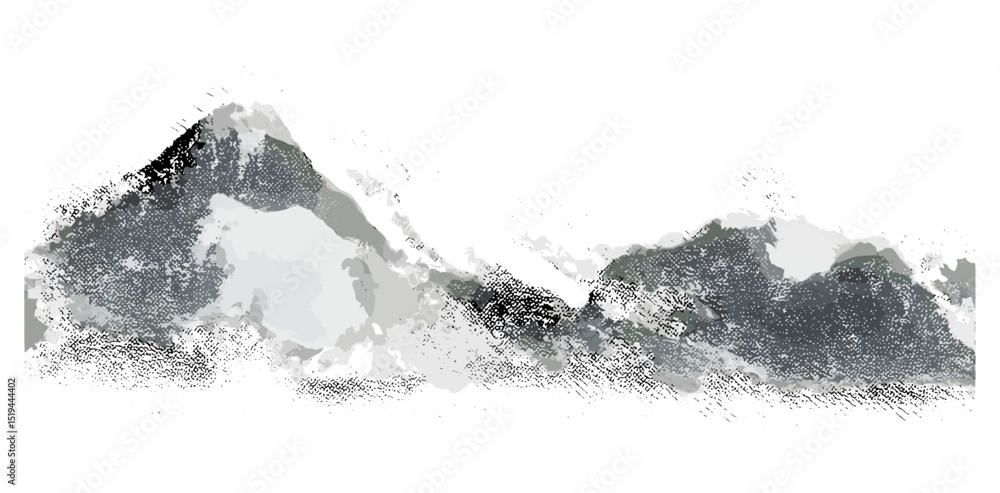 Φωτογραφία Grunge pointillist texture on mountain range, retro halftone vector illustration of rocky hills, vintage grainy photocopy, abstract dotted landscape, rough design, scenic vector art