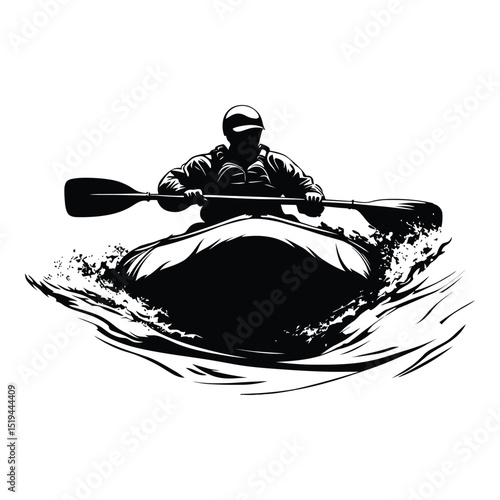 A person whitewater rafting down a rapid isolated vector silhouette