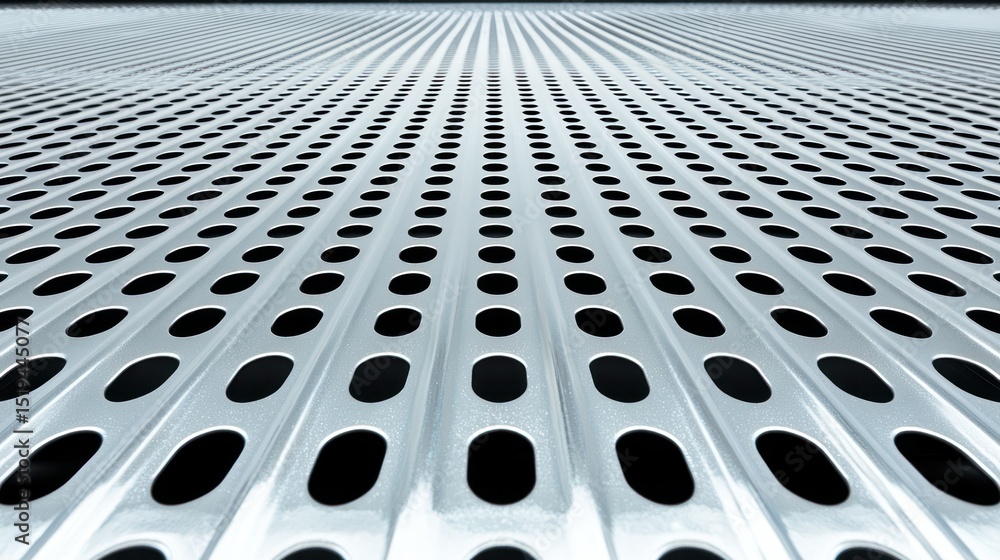 Perforated metal surface, converging lines and hole pattern