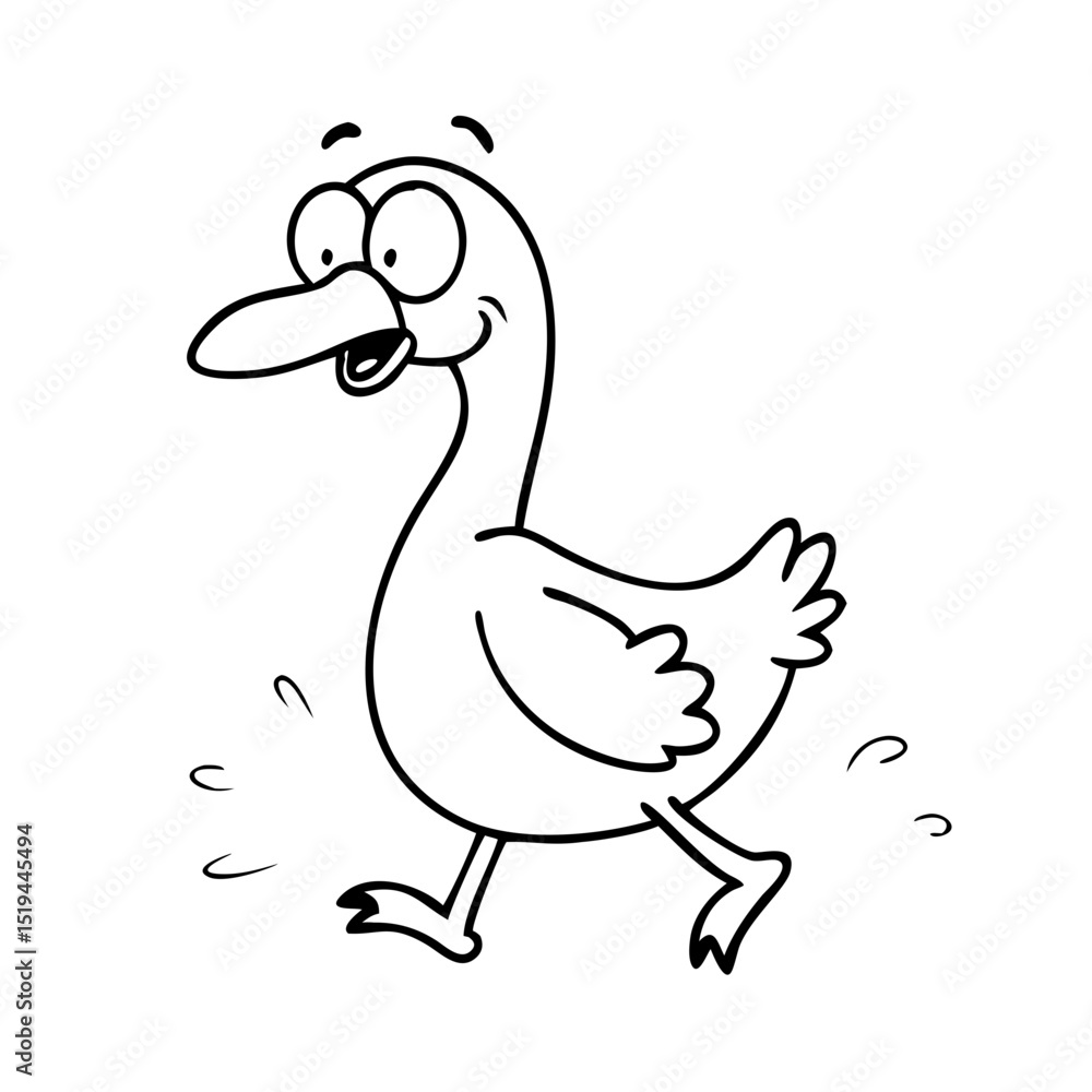 Cartoon duck walking happily while leaving footprints on the ground in a playful and cheerful manner Cartoon duck walking happily while leaving footprints on the ground in a playful and cheerful manner