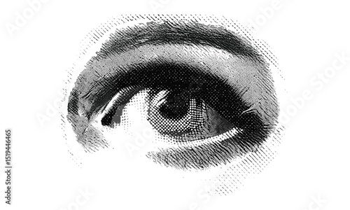 Human ear in halftone texture, retro collage design, vintage grunge punk style, vector illustration, dotted pop art, contemporary pop art, mixed media graphic design.