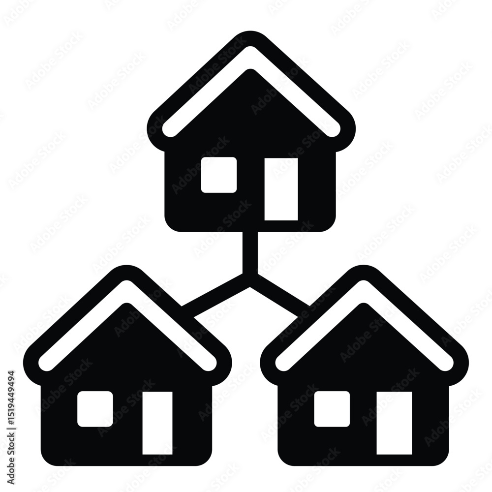 Network with houses solid icon, remote work concept. Vector graphics. Display and cottage building sign on white background, style mobile or design. Network with houses solid icon, remote work concept. Vector graphics. Display and cottage building sign on white background, style mobile or design.