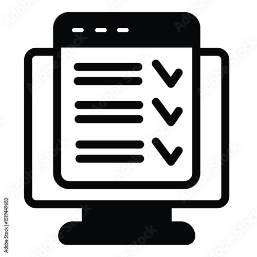 Monitor screen with checklist window solid icon, remote work concept. Vector graphics. Display and task schedule plan sign on white background, style mobile or design.