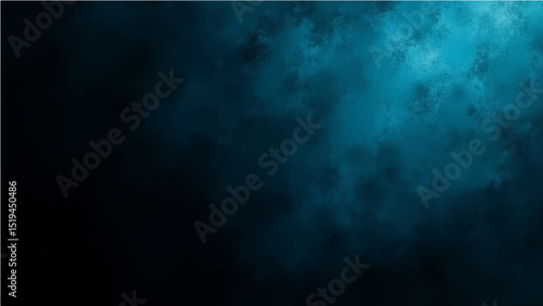 Abstract black and blue and turquoise gradient noisy grain background texture.