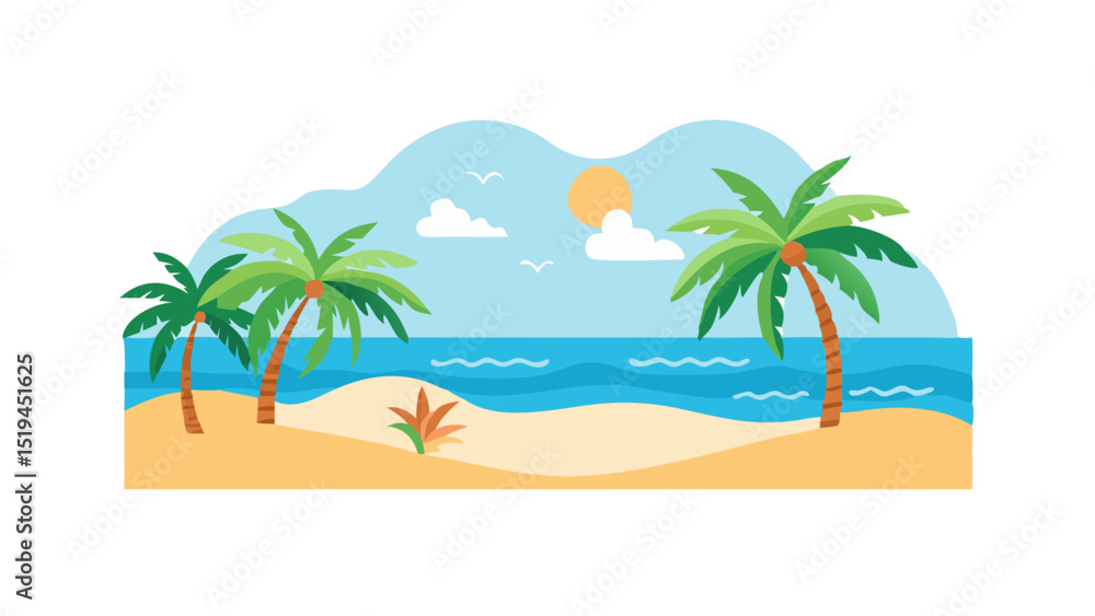 Bright tropical beach with palm trees and calm ocean waters under a clear sky during the day Bright tropical beach with palm trees and calm ocean waters under a clear sky during the day