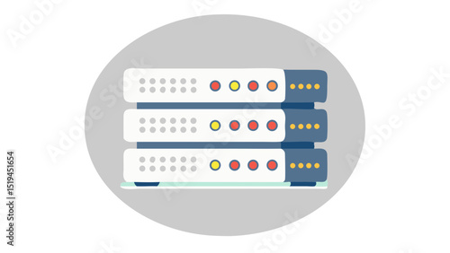 Servers arranged in a stack showing various colored lights, indicating activity and status in a data center environment