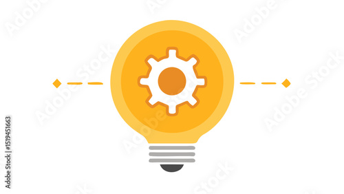 Light bulb with gear symbolizing innovative ideas and technological solutions in a creative workspace