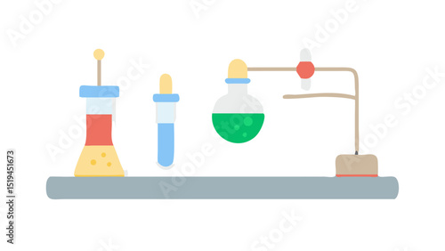 Colorful laboratory setup showcasing various glassware and equipment used for chemistry experiments in a modern science classroom