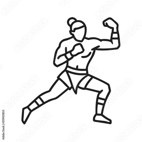 Fighter demonstrating a powerful stance during a training session in an urban gym environment