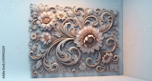 Ornate Floral Wall Panel with Intricate Carvings | Decorative Plaster Art for Interior Design, Architecture and Textured Backgrounds