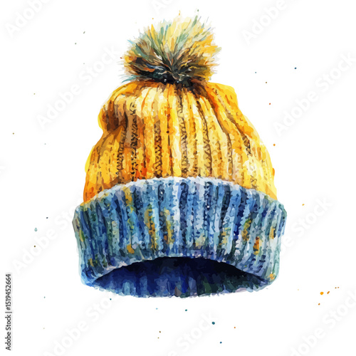 Beanie, watercolor vector, high quality, isolated on a white background.