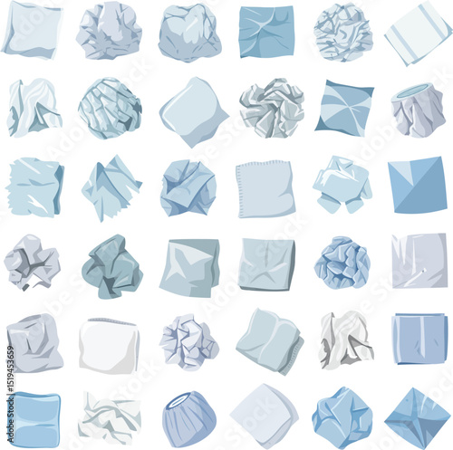 Collection of crumpled paper balls and sheets vector illustration for design and creativity use editable stock vector illustration