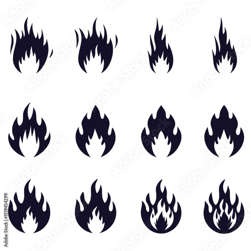 Collection of fiery flame icons and symbols for hot vector designs