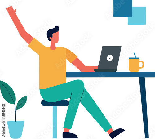 Remote Worker Stretching at Their Desk During a Break