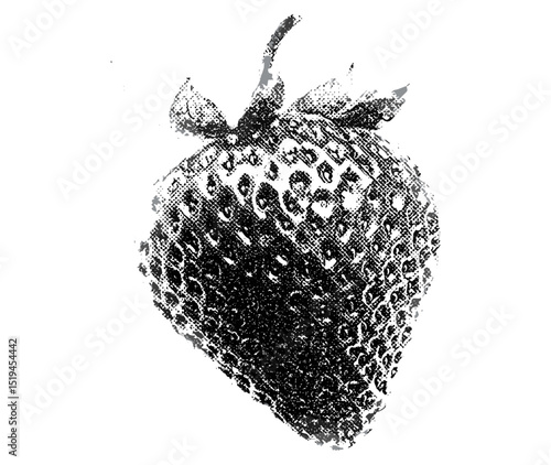 Strawberry with retro photocopy stipple effect, grunge punk y2k collage design, vector illustration in vintage halftone brutalist style for banner, poster, typography, retro art.