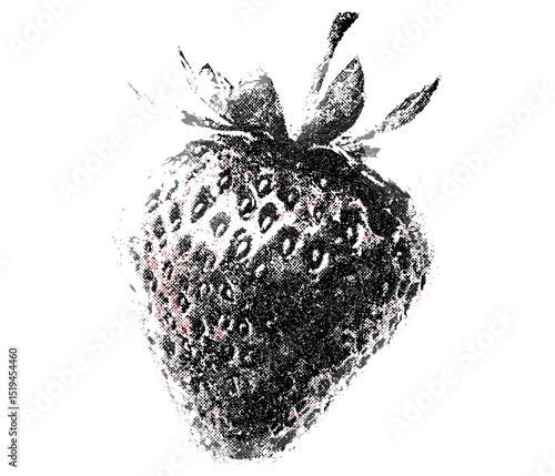 Grunge punk y2k collage design with strawberry, retro photocopy stipple effect, vintage halftone brutalist vector illustration for posters, banner, aesthetic art, street style.
