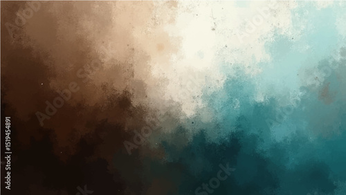 Abstract dark brown white and turquoise gradient noisy grain background texture.