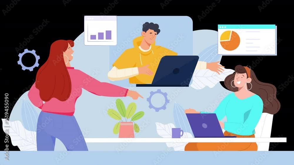 Online Team Work Flat Vector Looping Animation Scene Online Team Work Flat Vector Looping Animation Scene