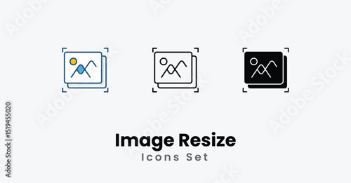 Image Resize Icons thin line, Black Glyph, Colored Line vector icon stock illustration