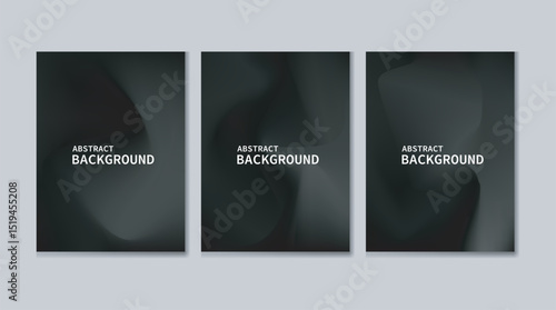 Aesthetic set of three abstract posters featuring soft, flowing 3D shapes in subtle black gradients. Centered white text reads “Just Landing,” creating a clean, modern design. Ideal for branding