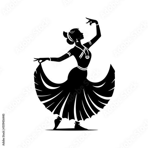 Graceful silhouette vector logo of a classical Indian dancer in a traditional pose. Cultural concept
