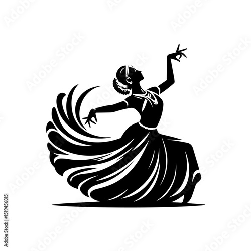 Elegant silhouette vector logo of a traditional Indian classical dancer in a graceful artistic pose