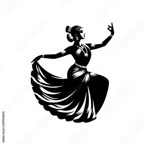 Elegant silhouette vector logo of a traditional Indian classical dancer in a graceful artistic pose