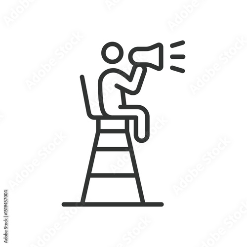 Lifeguard, icon in line design. Lifeguard, rescue, whistle, safety, lifebuoy, first aid, swimming on white background vector. Lifeguard editable stroke icon