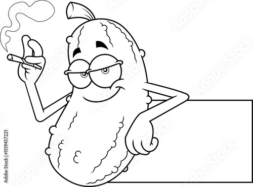 Cool Pickle Cartoon Character Smoking Joint And Leaning On Sign