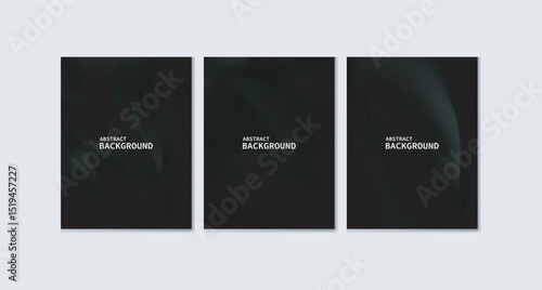 Aesthetic set of three abstract posters featuring soft, flowing 3D shapes in subtle black gradients. Centered white text reads “Just Landing,” creating a clean, modern design. Ideal for branding