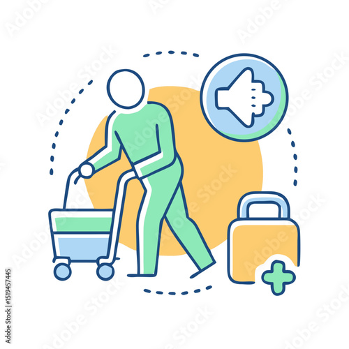 Elderly travel assistance with suitcase.