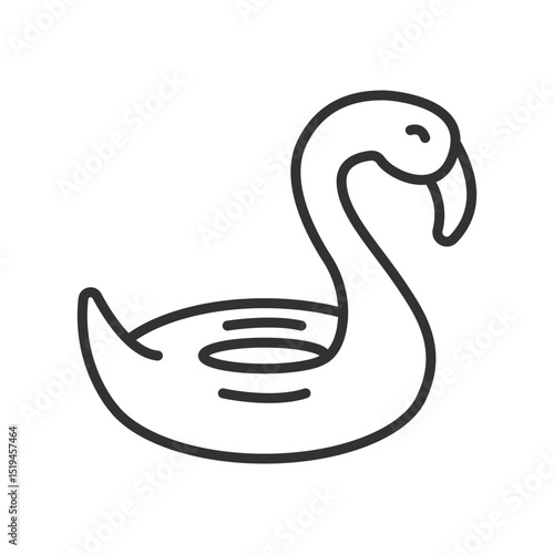 Flamingo float, icon in line design. Flamingo float, inflatable, pool toy, summer, float ring, flamingo, swimming on white background vector. Flamingo float editable stroke icon