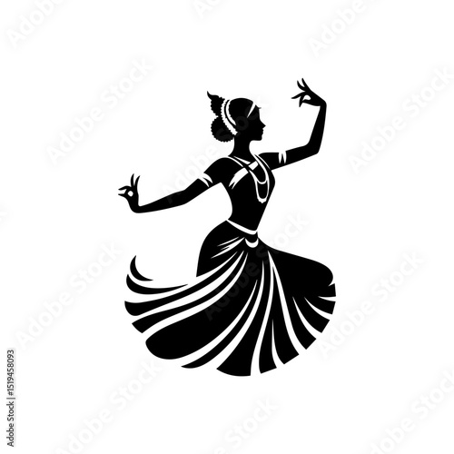 Traditional Indian classical dancer silhouette in a graceful artistic pose as vector logo design
