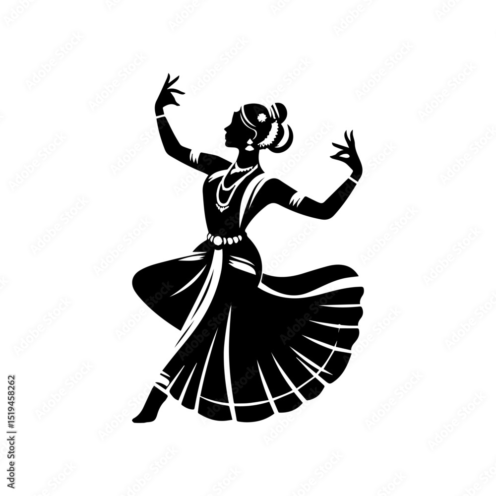 Fototapeta premium Traditional Indian classical dancer silhouette in a graceful artistic pose as vector logo design
