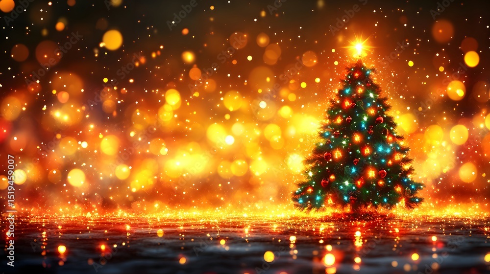 A beautifully decorated Christmas tree glowing with festive lights against a golden bokeh background, evoking holiday joy and wonder. A beautifully decorated Christmas tree glowing with festive lights against a golden bokeh background, evoking holiday joy and wonder.