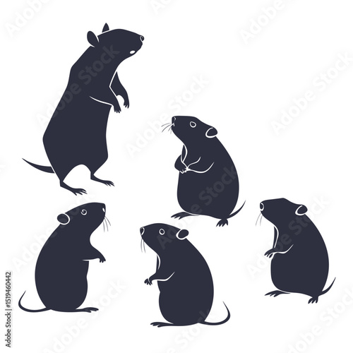 Silhouette illustration of cute rats standing on hind legs over white