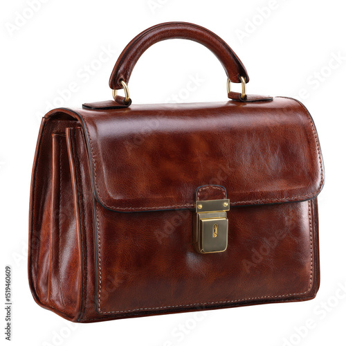 Brown leather handbag isolated on transparent background