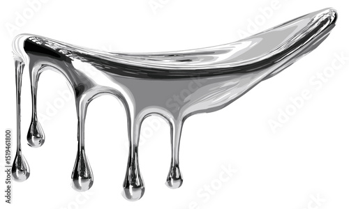 Chrome metal fluid shape, melting mercury icon, brutalist futuristic style, abstract aluminum gradient, vector illustration, cutout, surreal 3d rendering, graphic design, industrial art.