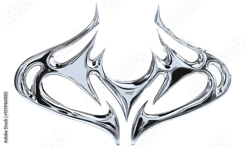 Neo tribal flame, chrome metal icon, liquid mercury shape, metallic abstract symbol, 3d rendering, melted design, cyber sigil, vector illustration, modern art, cutout.