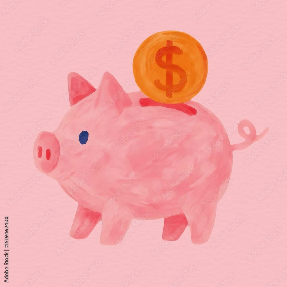 Piggy bank saving concept animation isolated asset, transparent 4K video, alpha channel, ProRes 4444 Piggy bank saving concept animation isolated asset, transparent 4K video, alpha channel, ProRes 4444