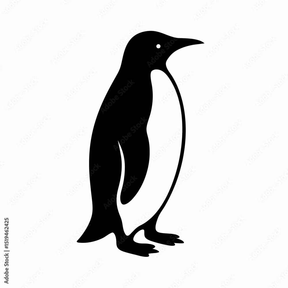 Obraz premium A black and white silhouette of a penguin standing facing to the right