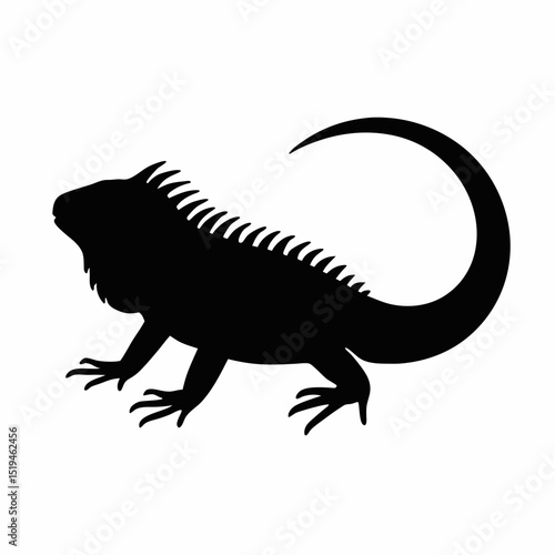 Silhouette of an Iguana: A Black and White Vector Graphic