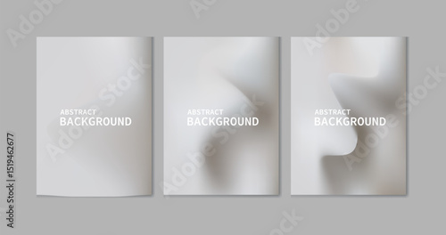  Aesthetic set of three abstract posters featuring soft, flowing 3D shapes in subtle grey gradients. Centered white text reads “Just Landing,” creating a clean, modern design. Ideal for branding
