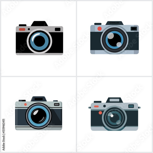 Four different camera illustrations on transparent background, concept for photography, graphic design, and website design
