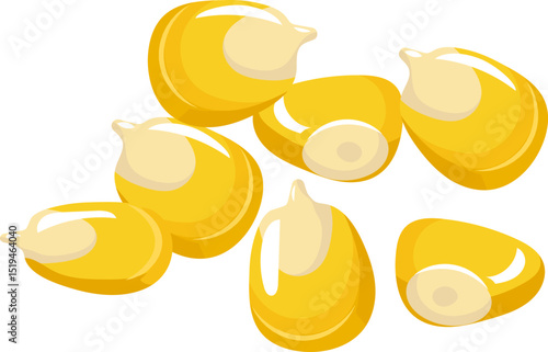Fresh corn kernels falling and rotating against a crisp white background, creating a vibrant and dynamic visual representation of a staple agricultural product essential for healthy diets