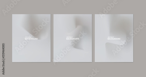  Aesthetic set of three abstract posters featuring soft, flowing 3D shapes in subtle grey gradients. Centered white text reads “Just Landing,” creating a clean, modern design. Ideal for branding