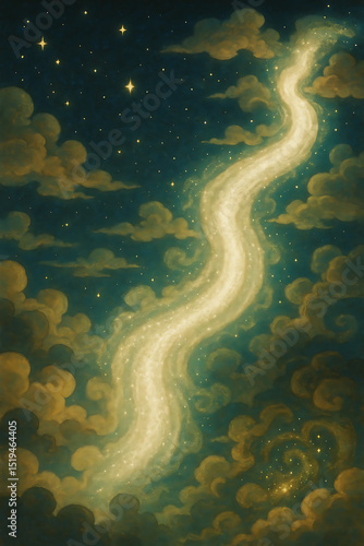 Glowing river flowing through dreamy fantasy landscape	