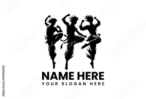 Tribal style vector logo of kung fu martial artist in flowing powerful combat stance